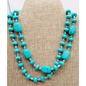 Premier Designs Chunky Faux Turquoise Double Strand Necklace Choker